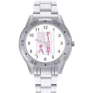 Vecht Roze Lint VS Vlag Mannen Zakelijke Horloges Legering Analoge Quartz Horloge Mode Horloges