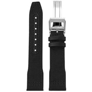 For IWC Nylon Horlogeband for Grote Piloot for Kleine Prins for Mark 18 Nylon Canvas Koeienhuid Heren Horlogeband 20 21 22mm Groene Armband (Color : Black silver folding, Size : 22mm)