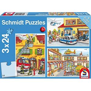 Schmidt - SCH-56215 - Brandweer en Politie 3 x 24 stukjes Puzzel - vanaf 3 jaar - voertuigen puzzel