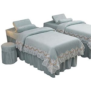 MESCXTY 4-delige flanellen dekbedovertrekset voor massagetafel, effen, herbruikbaar, voor de woonkamer, schoonheidsdekbed voor lichaamsfysiotherapie-massage, groen, 180 x 60 cm