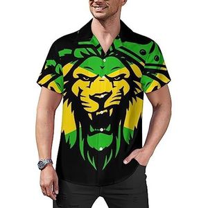 Jamaica Rasta Lion Casual button-down shirts voor heren, korte mouwen, Cubaanse kraag, T-shirts, tops, Hawaiiaans T-shirt, 2XL