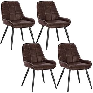 WOLTU Set van 4 eetkamerstoelen, relaxstoelen van kunstleer, ergonomische Scandinavische stoelen met rugleuning voor woonkamer, woonkamer, keuken, slaapkamer, donkerbruin, BH332dbr-4