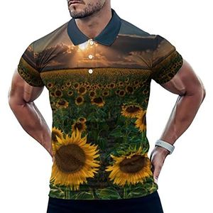 Zonnebloemen Zonsondergang Casual Poloshirts Voor Mannen Slim Fit Korte Mouw T-shirt Sneldrogende Golf Tops Tees 3XL