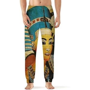 Retro oude Egyptische kunst heren pyjama broek zachte lange pyjama broek elastische nachtkleding broek XL