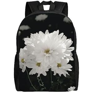 OUSIKA Witte Bloemen Rugzak Casual Reizen Dagrugzakken Lichtgewicht Laptop Tassen Camping Tas Voor Vrouwen Mannen, Zwart, One Size, Reizen Rugzakken