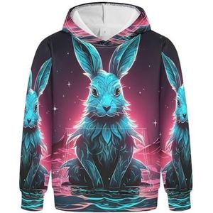 KAAVIYO Cool blauw konijn hoodies atletische sweatshirts met capuchon schattig 3D-print voor meisjes jongens, Patroon, L