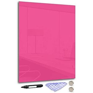 DekoGlas magneetbord 50x70cm van glas, vele kleuren, met pen, doek & magneten modern roze