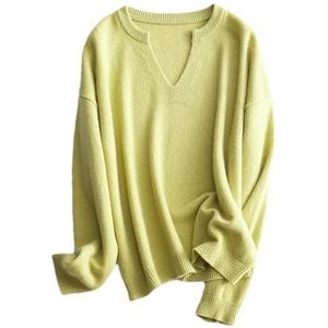 Vrouwen Merino Wol Truien V-hals Losse Effen Kleur Knitwear Herfst Winter Gebreide Trui, Vanille Gn, M