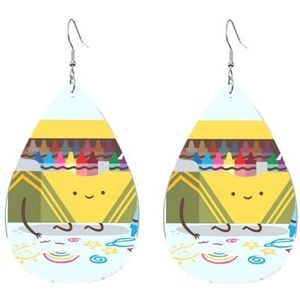 WSHFFILO Leuke kleurpotloden doos gedrukt druppelvormige acryl oorbellen Teardrop Dangle Earring, Eén maat, Acryl