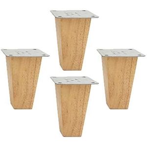 4 stuks meubelpoten, houten vervanging, meubelpoten van hout, bankpoten, tafelpoten, massief hout, houtkleur, van eikenhout, voor stoelen, bed, kast, 8 x 8 cm, plaatstaal (50 mm)
