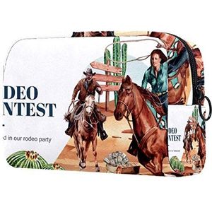 Meisje Cosmetische Tassen Vrouwen Make-up Tas Toilettas Organizer Pouch met Rits 7.3x3x5.1 Inch Cowboy Paard Cactus Desert