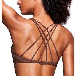 CRZ YOGA Sportbeha met bandjes voor dames - Criss Cross Back Padded Medium Support Wireless Gym Cami Workout Yoga Koffie Bruin S