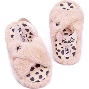 Barbie Girls Slippers Kids Doll Fluffy Cross Strap House Sliders 32