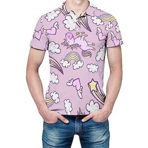 Roze eenhoorns donut regenboog heren shirt met korte mouwen golfshirts normale pasvorm tennis T-shirt casual zakelijke tops