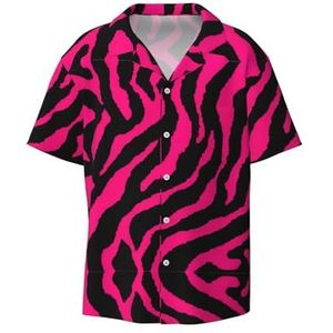 OdDdot Zebra Tiger Leopard Roze Print Heren Button Down Shirt Korte Mouw Casual Shirt voor Mannen Zomer Business Casual Jurk Shirt, Zwart, M