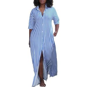 yk8fass Gestreepte hemdjurk met V-hals bu-4678, Lichtblauw, S