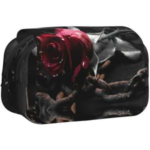 JEJEA Gothic Zwarte Rozen Print Pen Etui Potlood Case Houder Voor Potloden Make-up Multifunctionele Organizer Doos Voor Adluts, Zwart, Eén maat, Toilettas