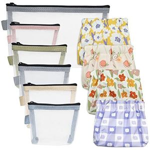 NEETUE 10 stuks Mini Rits Pouch, Kleine Rits Pouch, Clear Rits Pouch, Mini Mesh Pouch Coin Purse Draagbare Cosmetische Tas Make-up Travel Organizer Make-up Organizer en Opslag voor Vrouwen, Geel