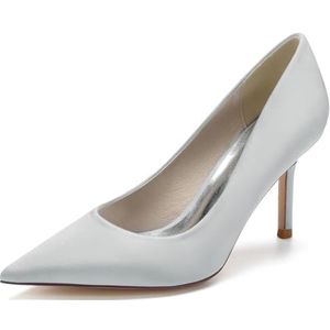 EICOFF Slip On Stiletto Hoge Hakken voor Dames Puntige Mode Satijnen Pumps Jurk Bruiloft Feest Dagelijkse Prom Pumps Schoenen,Zilver,35 EU