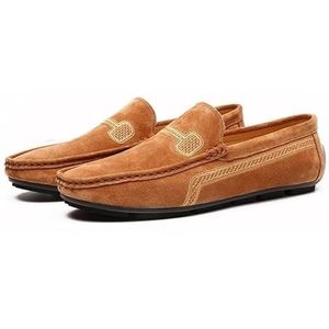 Herenloafers Ronde neus Suede Vamp Driving Loafers Platte hak Lichtgewicht antislip feestslip-ons(Brown,40 EU)