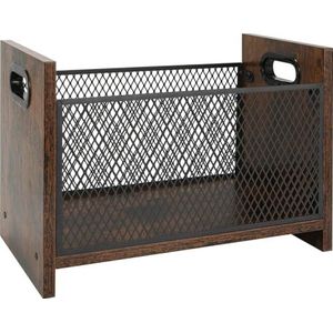 Brisbane Tijdschriftenhouder - tijdschriftenrek - Lectuurbak bureau organizer - krantenbak mesh en hout - Lectuurbak voor desktop en thuiskantoor - Bruin Zwart - 22 x 41 x 30 cm