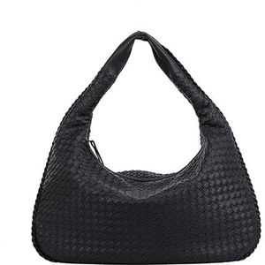 JRink Geweven tas, veelzijdige tas voor vrouwen, modieuze enkele schouder oksels, getextureerde draagbare woon-werkverkeer tas, Zwart