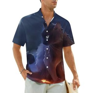 Galaxy Cats herenhemden, korte mouwen, strandshirt, Hawaiiaans shirt, casual zomershirt, S