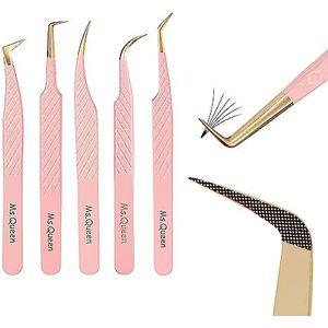 Ms.Queen Wimperextensionpincet, Vezeltip Volume Pincet Gebogen 45 90 Graden Hoekige Tip Wimpers Pincet voor Mega Volume Mink Wimpers