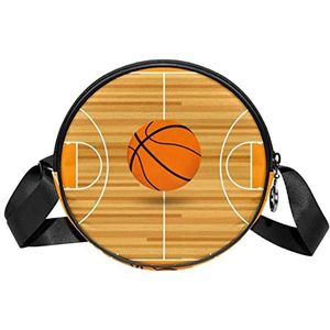 Ronde Crossbody Tas Messenger Purse voor Vrouwen Vintage Hout Basketbal Court, Meerkleurig, 6.7x6.7x2.3 in, Sling Rugzakken