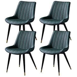 GEIRONV Lederen keuken stoelen set van 4, met rugleuning metalen benen dineren stoelen retro woonkamer slaapkamer balkon stoel 46 × 53 × 83cm Eetstoelen (Color : Green)