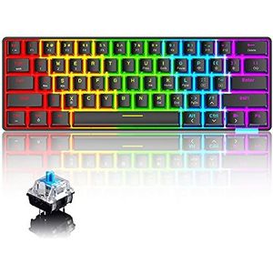 60% Mechanisch toetsenbord Bedraad/draadloos Bluetooth 5.0 Dual-mode toetsenbord RGB Regenboog LED Backlit USB Type-C Waterdicht gamingtoetsenbord Anti-ghosting-toetsen (zwart/blauwe schakelaar)
