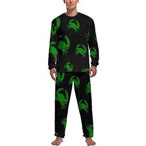 Groene krab zachte heren pyjama set comfortabele lange mouwen loungewear top en broek geschenken L