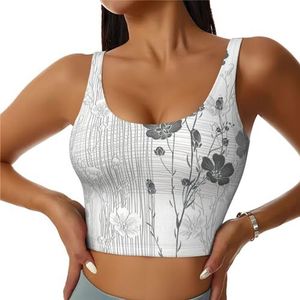 YQTGBCED Bloeiende hibiscus bloemenprint gewatteerde tanktops met ingebouwde beha, perfect voor yoga, training en hardlopen, Zwart, S
