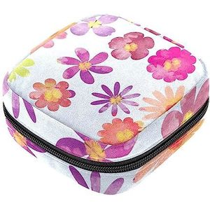 Maandverband Opbergtas, Vrouwelijke Product Pouches Draagbare Periode Kit Tas voor Meisjes Vrouwen Dames Aquarel Heldere Bloem, Meerkleurig, 4.7x6.6x6.6 in/12x17x17 cm
