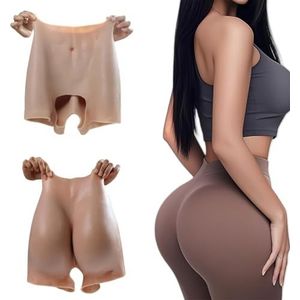 Adima Realistische siliconen onderbroeken met fake ass butt pads shaper control shorts voor mannen naar vrouwen voor crossdressers en cosplay,Tan color,one size