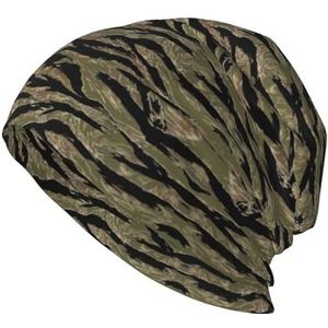 Longyiyi Volwassen lichtgewicht tijger streep camo print gebreide muts muts elastische beanie slouchy hoofddeksels voor buiten., Zwart, one size