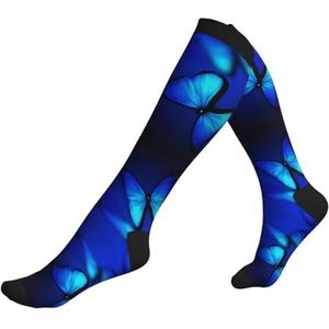 DEXNEL Blauwe Vlinder Compressie Sokken Voor Mannen Vrouwen 20-30 Mmhg Compressie Sokken Voor Sport Ondersteuning Sokken, Zwart, Eén Maat