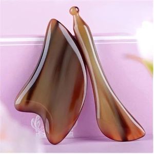2 Stuks Natuurlijke Hoorn Schrapen Board & Massage Stok Schoonheid Set Gezicht Oog Kaaklijn Lift Schraper Hals Gua Sha Huidverzorging spa Gereedschap (Color : Type 1)