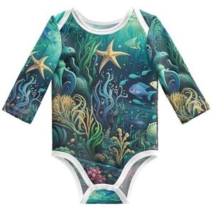KAAVIYO Abstracte zeewereldkunst baby body lange mouwen katoen bodysuit voor neutrale pasgeborenen 3-24 maanden, Patroon., 3 Maanden