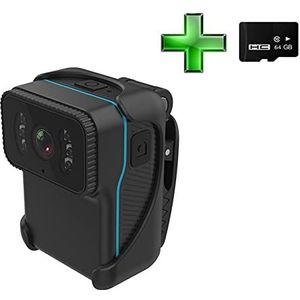 Lichaamscamera 1080P HD Draagbare body Actie Camera DV Camcorder Loop Recording Ondersteuning Tf-kaart Nachtzicht Cam MP4 Video voor beveiliging, werkgegevens(Camera Add 64GB)