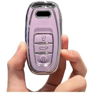 Autosleutelhangerafdekking Zachte Tpu Auto Afstandsbediening Smart Key Cover Case Shell Voor A1 A3 A4 A5 A6 A7 A8 Quattro Q3 Q5 Q7 2009-2015 Accessoires Sleutel Shell(Purple)