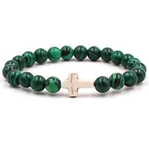 Armbanden. Armbanden. Armbanden Groene Malachiet armbanden, kralen armbanden for mannen groen kruis omtrek 19cm(White)