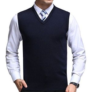 FULIER Heren V-Hals Vest Klassiek Kasjmier Wol Blend Knitwear Sweater Cardigans Tank Tops (Marine Blauw, M)