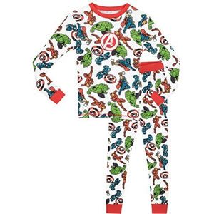 Marvel Avengers Iron Man Captain America Thor Hulk Knus Past Pyjama's, Jongens Pyjama's, Kinderpyjama Met Lange Mouwen, Wit 9-10 Jaren