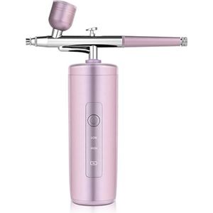 Nano verstuivingsspuit Mini-luchtcompressorset Luchtpenseel Verfspuitpistool for Nail Art Tattoo Craft Cake Face Nauwkeurige Controle(2-Pink)