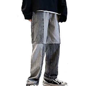 Mannen Patchwork Tie Dye Broek Hoge Taille Baggy Jeans 90's Stijl Bodem Denim Broek Vintage Harajuku Hip Hop Streetwear (Color : Noir, Size : XXL)