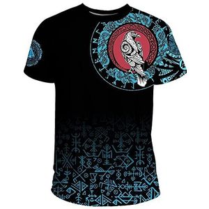 Viking Tattoo Pullover Set Met Korte Mouwen, Nordic Rune Odin Raven 3D Print Herfst Sport Streetwear, Outdoor Losse Middeleeuwse Mode Casual Lange Mouw