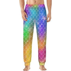 Coloful Starry Rainbow Zeemeermin pyjama voor heren, zachte loungebroek, lichtgewicht slaapbroek