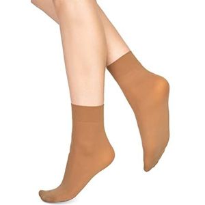 LORES Microvezel ondoorzichtige strakke sokken voor dames, ronde lengte, 60 denier, anti-drukband, enkelhoge kousen [Made in Italy], Vison, One size