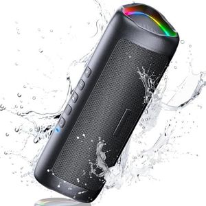 UOHHBOE Bluetooth Speaker Draagbare Luidspreker 30W Muziekluidspreker 24 uur Batterijduur Waterdicht en Stofdicht met TWS Handsfree Meeslepend Stereogeluid RGB-Feestlicht met Koord Zwart